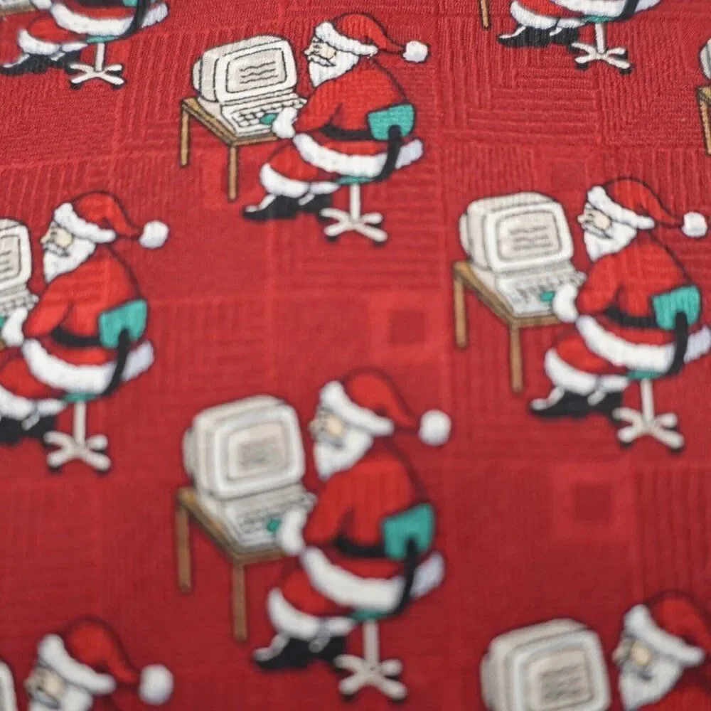 Today's Man Red‎ Christmas Santa Computer Woven Short Wide Silk Tie